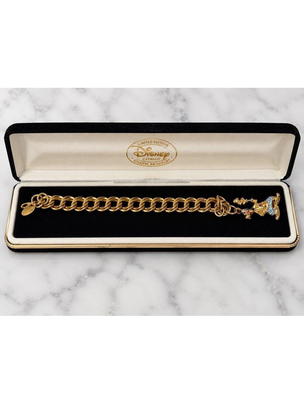 Disney Catalog Limited Edition Goofy Sterling Silver Gold Tone Charm Bracelet 7”